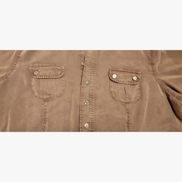 J Jill Short Sleeve Button Front Shirt 2X Tencel Brown Pockets Lagenlook Safari - Picture 2 of 9